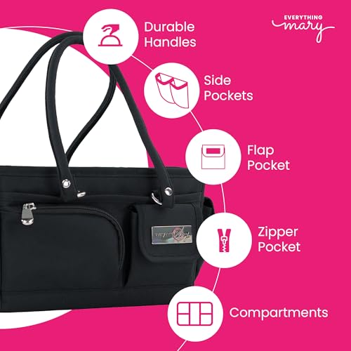 Image of Everything Mary Junior Deluxe Store & Tote Organizer - Black Craft Tote with Handles - Collapsible Storage Caddy for Scrapbooking, Sewing, Art Supplies & DIY Creative Tools