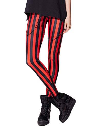 Nuofengkudu Mujer Estampados Leggins Largos Elasticos Talle Alto Lisos Fiesta Mallas Deporte Elegantes Hippie Transpirable Slim Fit Yoga Pantalones (Rojo Raya,Talla única) Cover