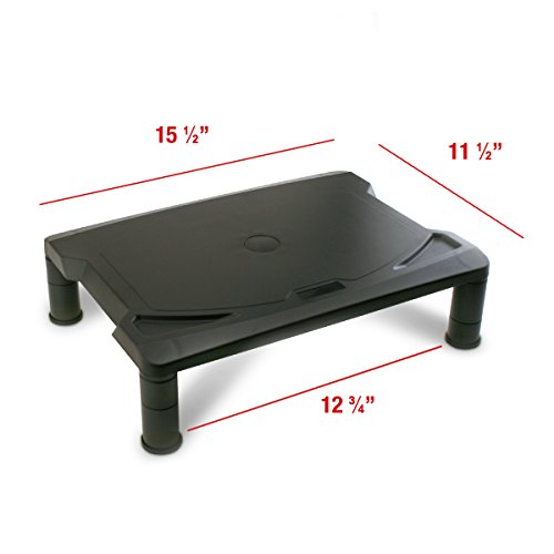 2 Lb. Depot Monitor Stand, Printer Stand with Adjustable 3 Heights Riser, 15.5 x 11.5 Inches, Black Plastic
