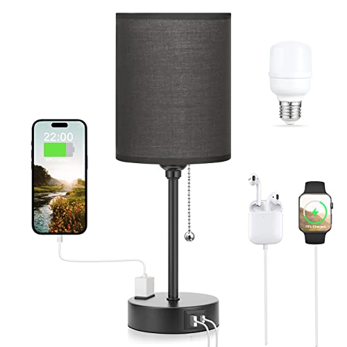 Image of Small Bedside Table Lamp for Bedroom - Desk Lamp with USB Ports for Dorm