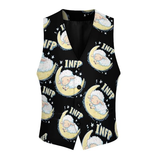 MBTI INFP Sheep Sleeping On Moon Casual Suit Vest for Men Formal Business Dress Regular Fit Waistcoat Tuxedo3