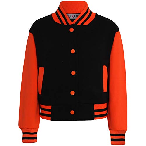 Baseball Contrast Jacket Varsity Style Coat - B.B Plain Jacket Black & N.Orange 9-10