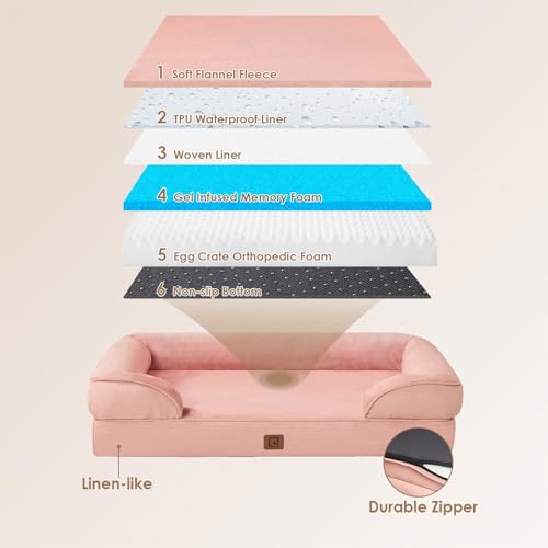Image of EHEYCIGA Orthopedic Dog Beds for Large Dogs, Waterproof Memory Foam Large Dog Bed with Sides, Non-Slip Bottom and Egg-Crate Foam Pet Couch Bed with Washable Removable Cover, Dusty Pink