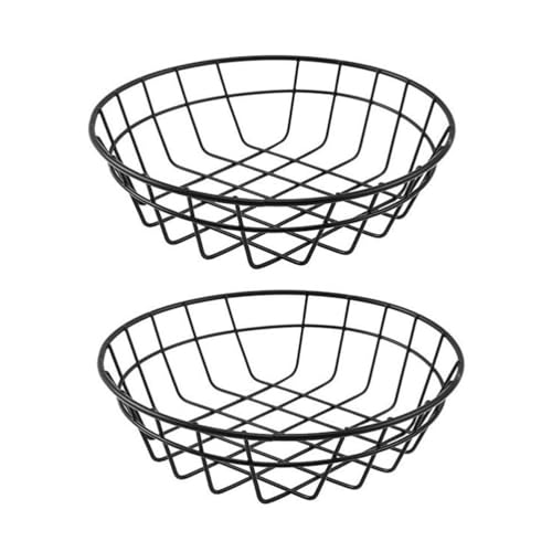 Alipis Large Fruit Basket Metal Fast Food Baskets Wire Fry Basket Fruit Basket Sandwich Containers Oval Baskets Bread Snacks Serving Holder, 2Pcs Round Basket Tray