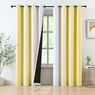 Ombre Yellow Full Blackout Curtains for Girls Room Gradient Pure White to Yellow Energy Efficient Curtain Drapes 52 x 84 Inch Length for Bedroom Window Panels with Grommets Top for Living Room, 2pcs
