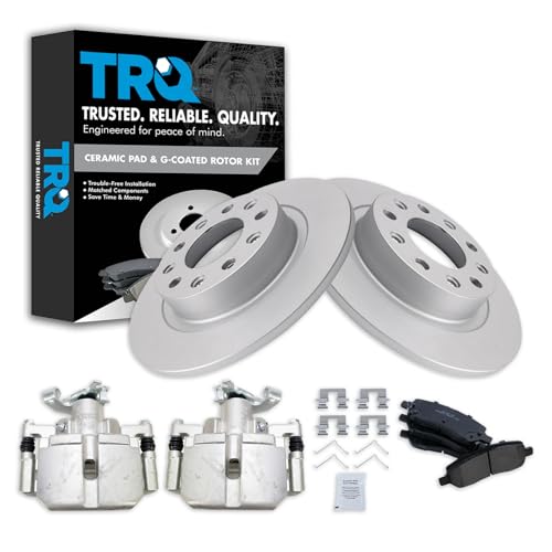Image of TRQ Rear Brake Pad and Rotor Set Ceramic G Coated Rotors Calipers