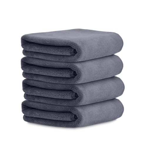 Image of HOUSSE Microfiber Face Towels | Ultra Absorbent, Odour-Free, Quick Dry 450 GSM Face Towel for Home, Gym, Travel, Running and Personal Use | 30x30 cm | Set of 4 in One Colour (Steel Grey, Pack of 4)