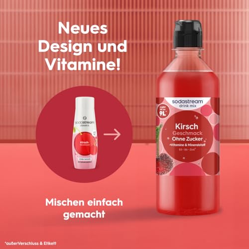 Sodastream drink mix Kirsche ohne Zucker – zuckerfreier Sirup für gesprudeltes & stilles Wasser, 4er Pack (4 x 440 ml), mit Vitamine & Mineralstoff, ergibt bis zu 9L Fertiggetränk 3