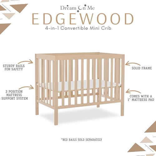 Image of Dream On Me Edgewood 4-in-1 Convertible Mini Crib in Ivory Cream