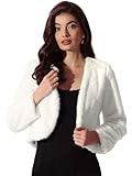 Allegra K Cropped Jacket for Women's Faux Fur Long Sleeve Open Front Bolero Winter Coat Medium White