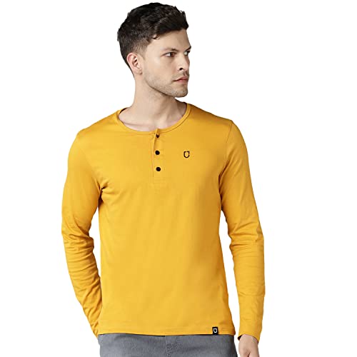 Image of Urbano Fashion Men's Solid Henley Neck Slim Fit Full Sleeve Cotton T-Shirt