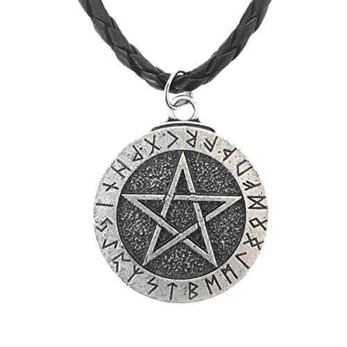 URDEAR Norse Viking Large Pentacle Rune Amulet Pendant Nordic Viking Pentagram Talisman Pendant Necklaces for Men Women