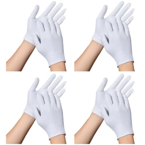YAZWUR 4 pares de guantes blancos para niños, guantes blancos algodon, guantes de vestir para cosplay y disfraces, white gloves formales de muñeca para fiestas (Blanco)