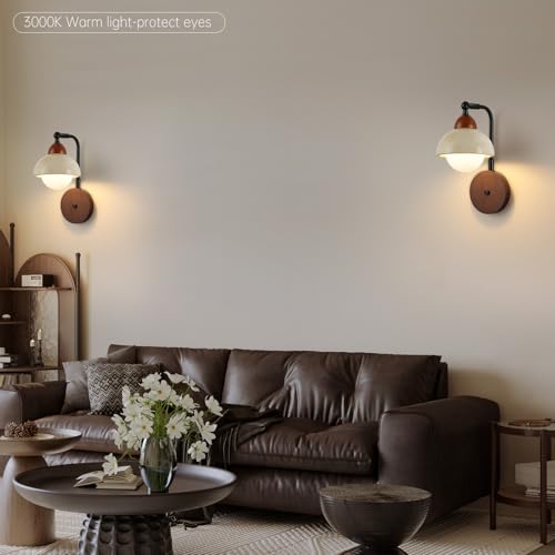 Image of Yellow Travertine Wall Lamp, Wabi-Sabi Lighting Fixture Nordic Modern Marble Wall Sconce,Yellow Natural Stone Bedside Wall Lamps 9W, Wooden Base with Plug in Hardwired 2 in 1 Wall Lights for Bedroom