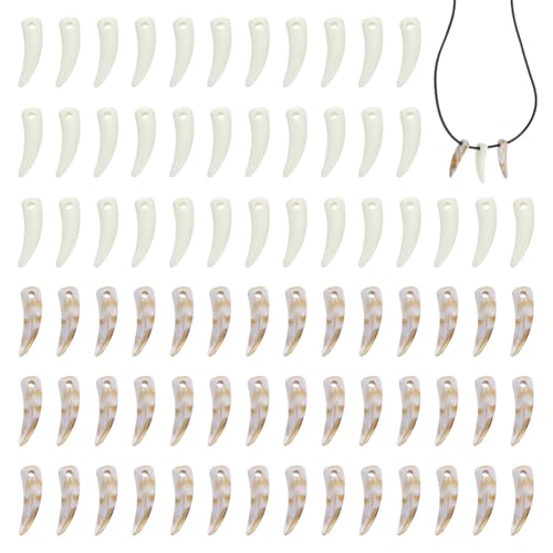 WADORN 200pcs 2 Colors Artificial Wolf Teeth Charms Acrylic Wolf Fang Pendants Opaque Resin Viking Fangs Pendants 23x7mm for DIY Tribal Gothic Punk Jewelry Crafting Halloween Costume Accessories