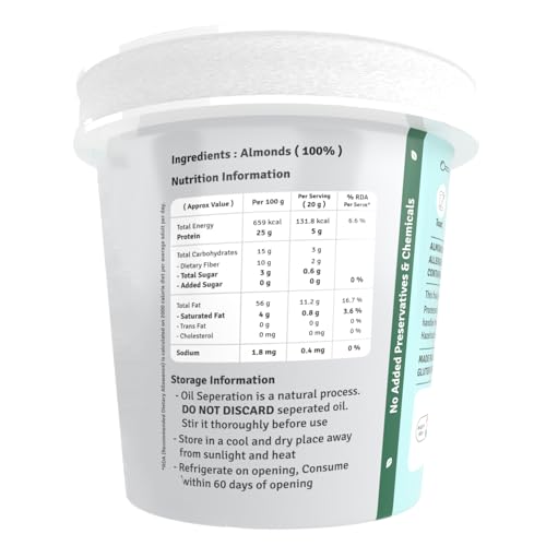 Image of Jus' Amazin Creamy Almond Butter - Unsweetened (1 Kg Tub) | 25% Protein | Only Whole Almonds (100% Pure) | Zero Additives | Keto | Plant Based Nutrition | Clean Nutrition