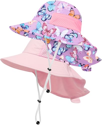 Image of Toddler Baby Sun Hat Kids Summer Beach Essentials Adjustable Beach Hats with Bucket Wide Brim for Boys Girls Age 0-14 Years