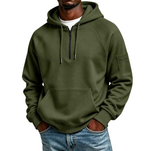 Mens Quarter Zip Hoodie Pullover Casual Long Sleeve Sweatshirt with Pocket - image 1