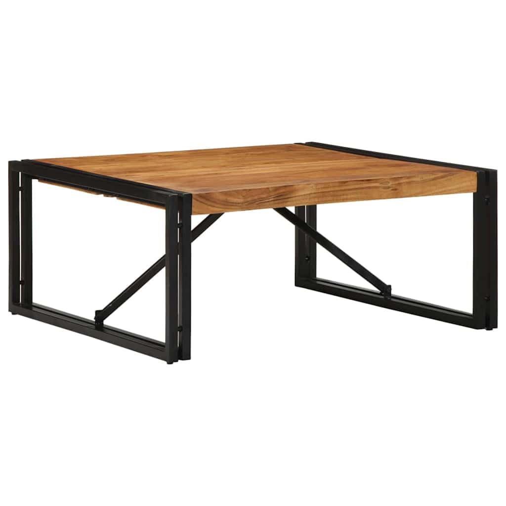 vidaXL coffee table 80x80x35 cm - solid acacia wood & iron frame - indoor/outdoor square side table - natural finish - living room/patio decor - stable & durable
