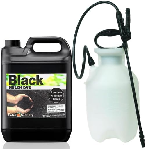 Peach Country Premium Black Mulch Dye Kit 1 Gallon Bottle with 1 Gallon Pump Sprayer – Professional Landscape Mulch Colorant for Faded Mulch, Pine Straw & Beds