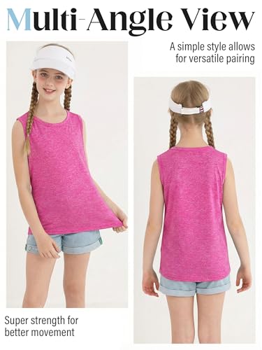 Image of Poroka 5 Packs Girls Active Dry Fit Athletic Tank Top Performance Tech Sleeveless Shirts for Running Exercise Yoga