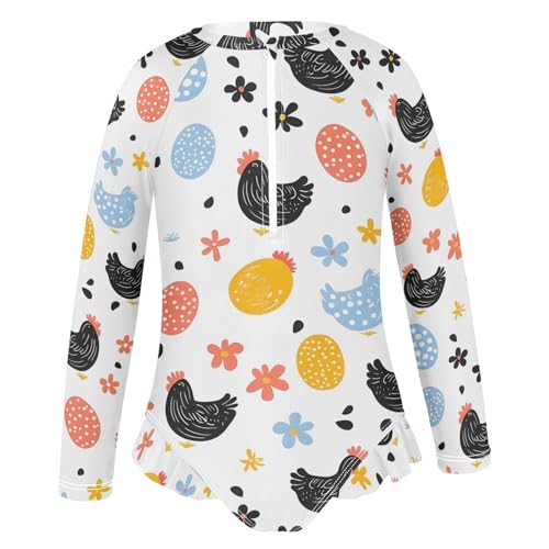CHIFIGNO One Piece Swimsuits for Girls Long Sleeve Rash Guard Hawaii Swimwear, Chickens Eggs 3T2