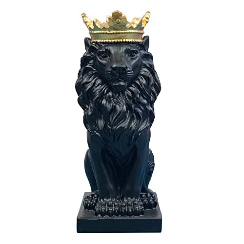 Décoration de maison moderne Sculpture de lion de couronne, statue de lion, sculptures en résine, fait à la main, statue d'affichage de bureau de salon, rouge, blanc, noir, or, argent 9.4x6.5x18cm,A3