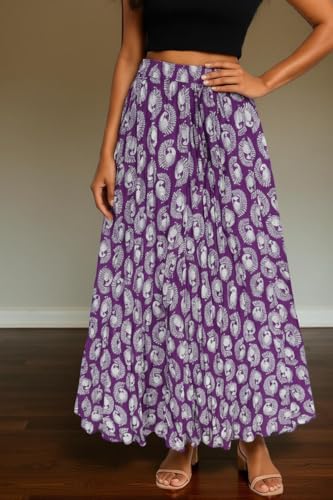 Image of Premium Long Skirt | Stylish Long Crushed Cotton & Unique Prints | Floor Length Skirt for Women | Elastic Waist Premium Maxi Skirt - Comfortable Casual Wear