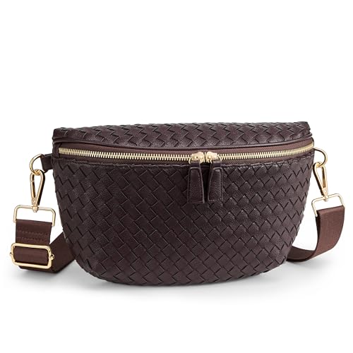 Image of KALIDI Woven Crossbody Bag for Women Travel Vegan Leather Belt Bum Bag | Fanny Packs for Woman Trendy Cross Body Sling Purse for Casual Everyday Daily Errands Shopping Trip Festival, Coffee