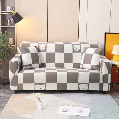 Funda De Sofa 2 Plazas Oso Blanca Funda Sofá Elástica En Spandex,Antideslizante,Cubre Sofá Antimanchas Lavable,Protector Sofa Anti Gatos Perros con Reposabrazos