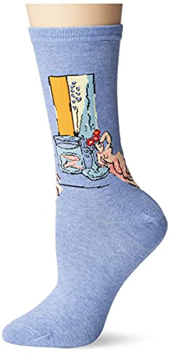 Hot Sox Women's Artist Series Crew Socks | Goldfish And Sculpture, Soft Blue Heather, Shoe Size: 4-10