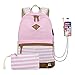Produktbild Damen Rucksack 15.6 Zoll Jugendliche Mädchen Schulrucksack Teenager Girls Casual Canvas Laptop Daypacks USB Charging Port, Headphone Port (Pink - 1)