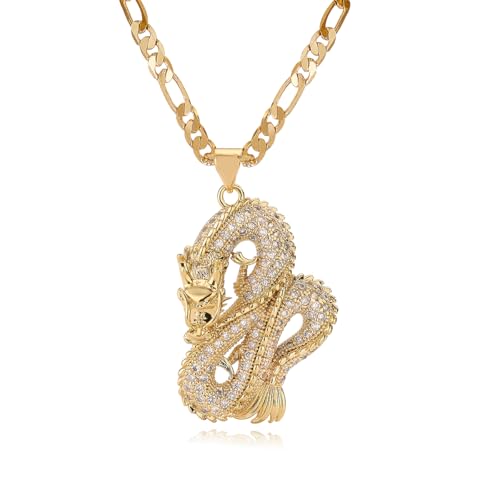 cmoonry 14K Gold Plated AAA CZ Zircon Inlay Dragon Pendant Necklace For Women Men Birthday Gift (Gold dragon)