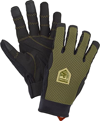 Hestra Ergo Grip Enduro Breathable Protective Full Finger Bike Glove for Men/Women | 5-Finger Durable Lightweight Glove for Mountain Biking - Olive - 9
