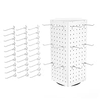 BYCY Rotating Pegboard Display Stand with 30 Hooks,Metal Spinning Peg Board Displays for Craft Shows,4-Sided Jewelry and Accessories Display Racks for Markets,Vendors,Events&Retail Stores (White)
