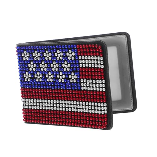 Garneck Portatarjetas de Licencia de Conducir con Bandera Estadounidense y Pedrería Organizador para de Auto Accesorio para Mujeres y Hombres Resistente Manchas Compacto para Guantera y