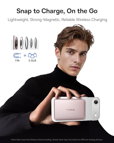 Image of Baseus Picogo Power Bank, 0.3 inch Ultra Slim 5000mAh MagSafe Battery Pack, Upgraded Polished Alloy Magnetic Portable Charger, Wireless Charger with USB-C Cable for iPhone 17 Pro Max /17 Air /16 /15 /14 /13 /12