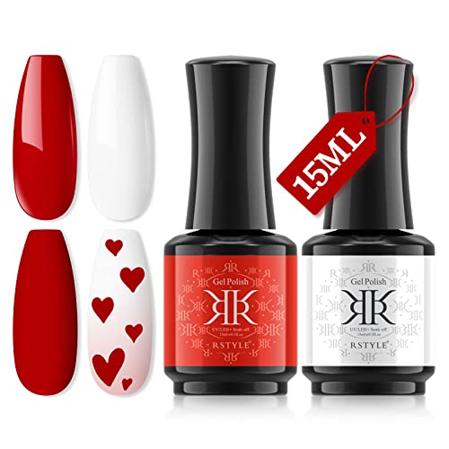 RSTYLE UV Nagellack Set, 2 Farben 15ML UV Nagelstudio Set Gel Nagellack Schwar Rot Mehrfarbig Ablösbarer Nagelgel…