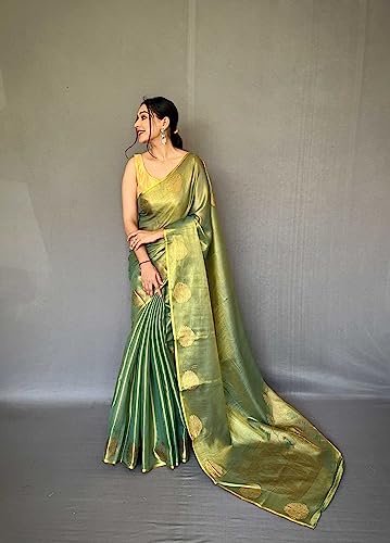 Image of Panzora Women's Tissue Silk Jacquard Weaving Saree With Unstitched Blouse Piece