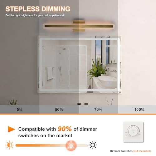 Image of Modern Bathroom Vanity Light 24.0 Inch, 28W 5CCT Dimmable LED Vanity Light Bar, Brushed Brass LED Wall Sconces Bath Lighting Fixtures Over Mirror for Bathroom Cabinets Bedroom Living Room