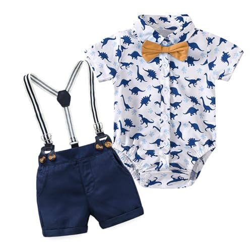 Image of Volunboy Baby Boy Formal Short Set Toddler Summer Gentleman Outfit Kid Short Sleeve Bowtie Shirt Suspender Shorts Suit
