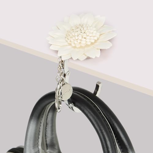 Image of Caprese Dahlia Flower Purse Hook & Bag Charm for Handbag - Detachable Zinc Alloy & PU Leather Accessory | Holds up to 7 kg (White)