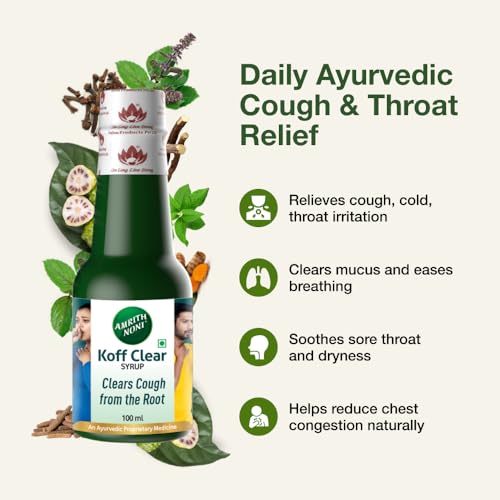 Image of Amrith Noni Koff Clear SugarFree 100ml - Ayurvedic Cough Syrup with Noni, Brihati, Kantakari, Pushkara, Naagavalli & Other Powerful Herbs for Effective Relief (Pack Of 2)