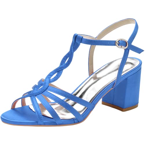 Sandales à lanières bleu bout ouvert et talon carré 6 cm