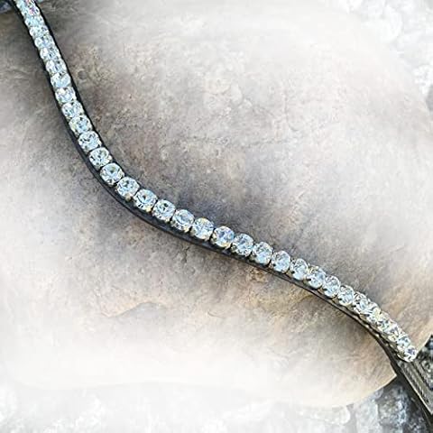 WAVEBEAD Glitzer Pferde Stirnriemen aus Leder mit Strass, schwarz, geschwungen - Warmblut Stirnband (42 cm - WB) (White Diamond ~ 42 cm) Cover