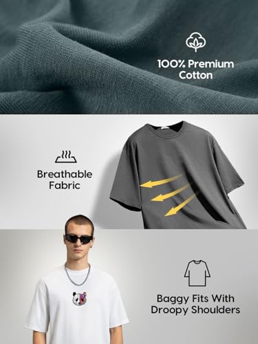 Image of Bewakoof Men's Solid Oversized Fit Half Sleeve Hooded Cotton T-Shirt