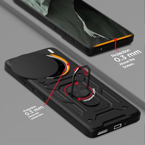 Image of Outlouders Back Cover for Vivo X200 5G | D10 Tough Armor 360 Protection Case with Sliding Camera Shield & Ring Holder Stand Bumper Case (Black)
