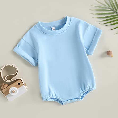 Gueuusu Unisex Baby Boy Girl T Shirt Romper Solid Color Short Sleeve Bubble Romper Oversized Crewneck One Piece Bodysuit Top2