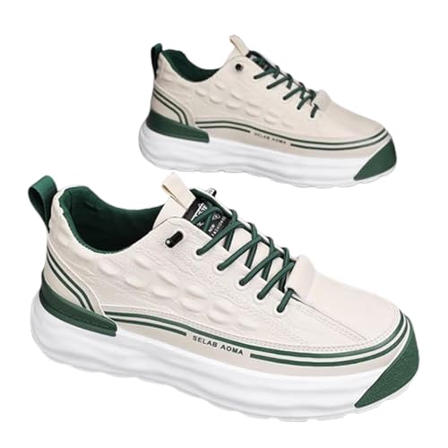 WENOREG Men's Print Low Cut Cowhide Sneakers,Fashion Elastic Laces Waterproof Soft Leather Comfortable Non-Slip Casual Athletic Walking Shoes