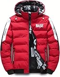 Chaqueta de plumón con Cremallera de Invierno cálida para Hombre para Exteriores con Capucha Deportiva Parka cálida y cómoda Acolchada Gruesa Ropa Reversible (Rojo,L)